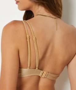 Etam Asymmetrical Bikini Top with Textured Bralette Gold Cheap