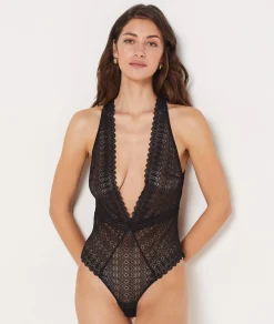 Etam Backless Lace Bodysuit BLACK Best Sale