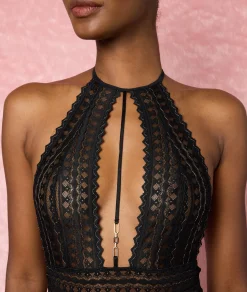 Etam Backless Lace Bodysuit BLACK Sale