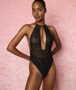 Etam Backless Lace Bodysuit BLACK Sale