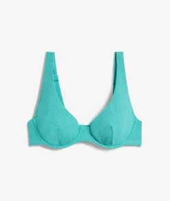 Etam Balconette textured bikini top GREEN Hot