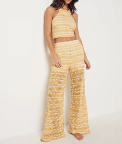 Etam Bicolour Flared Crochet Trousers SUNYELLOW New