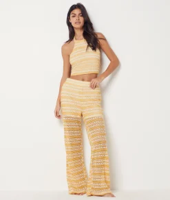 Etam Bicolour Flared Crochet Trousers SUNYELLOW New