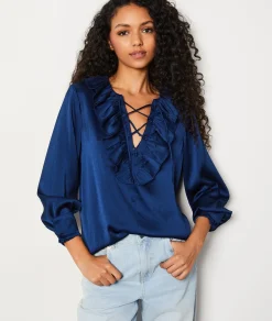 Etam Blouse col à lacets BLEUNUIT New