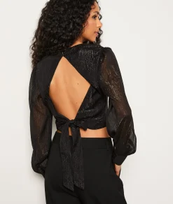Etam Blouse courte à paillettes dos nu NOIR Discount