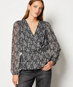 Etam Blouse fleurie col V IMPFDNOIR New