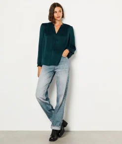 Etam Blouse satinée manches longues BLEUCANARD Store