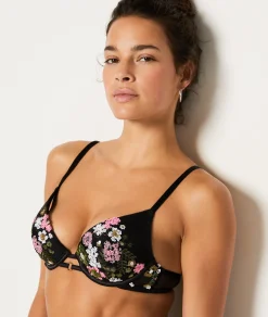 Etam Bra N.2 - The Embroidered Plunge Push-up Bra BLACK Discount