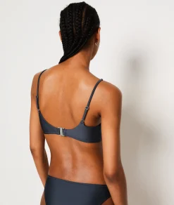 Etam Bralette with Bead Details Satin Bikini Top ANTHRACITE Hot