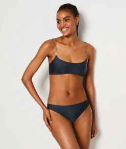 Etam Bralette with Bead Details Satin Bikini Top ANTHRACITE Hot