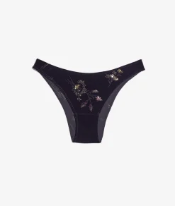 Etam Brésilien en velours brodé NOIR Fashion