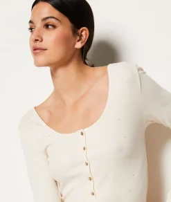 Etam Buttoned Long-Sleeved T-shirt ECRU Best Sale
