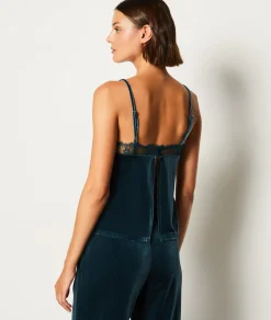 Etam Caraco en velours détails dentelle VERT Store
