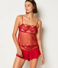 Etam Caraco transparent détails dentelle ROUGE Cheap