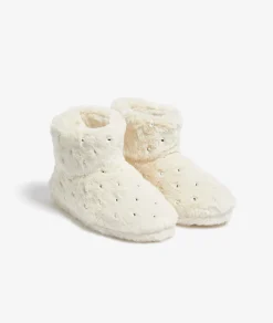 Etam Chaussons bottines en fourrure à strass ECRU Flash Sale