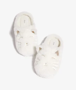 Etam Chaussons mules en fourrure chat ECRU Clearance