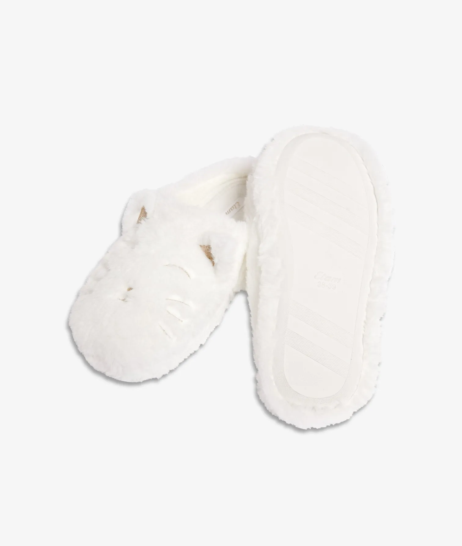 Etam Chaussons mules en fourrure chat ECRU Clearance
