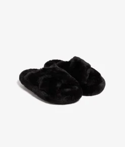 Etam Chaussons mules ouvertes en fourrure NOIR Fashion