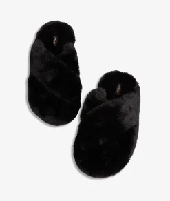 Etam Chaussons mules ouvertes en fourrure NOIR Fashion