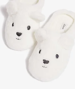 Etam Chaussons mules ouvertes lapin ECRU Discount