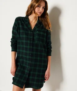 Etam Checkered Cotton Nightshirt GREEN Best