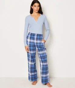 Etam Checkered Cotton Pyjama Bottoms BLEU Fashion