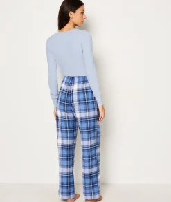 Etam Checkered Cotton Pyjama Bottoms BLEU Fashion