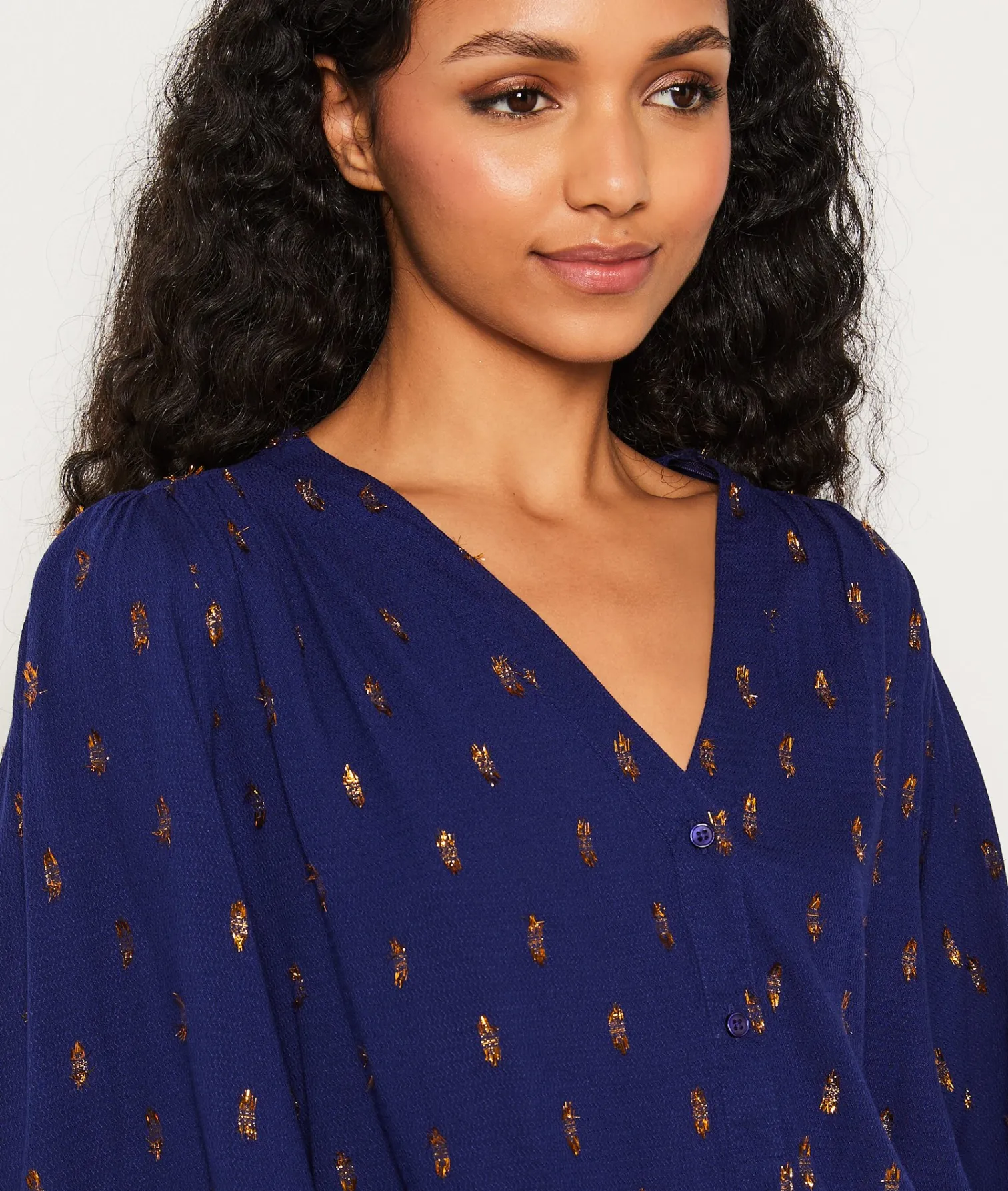 Etam Chemise col V à imprimé dorée VIOLET Sale