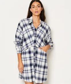 Etam Chemise de nuit en coton à carreaux GRIS Fashion
