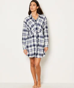 Etam Chemise de nuit en coton à carreaux GRIS Fashion