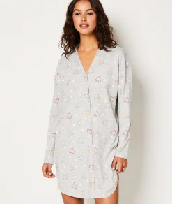 Etam Chemise de nuit en coton à cœurs GRIS Fashion