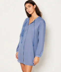 Etam Chemise de nuit en coton détails broderie BLEU Cheap