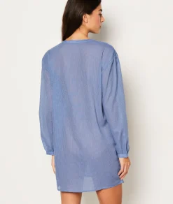 Etam Chemise de nuit en coton détails broderie BLEU Cheap