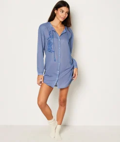 Etam Chemise de nuit en coton détails broderie BLEU Cheap