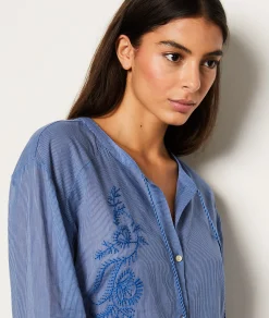 Etam Chemise de nuit en coton détails broderie BLEU Cheap