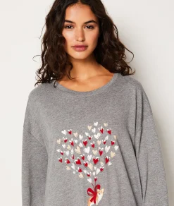 Etam Chemise de nuit en coton à motif ANTHRACITE Sale