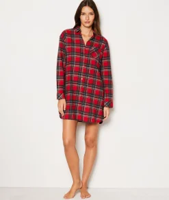 Etam Chemise de nuit en coton à carreaux ROUGE Best Sale