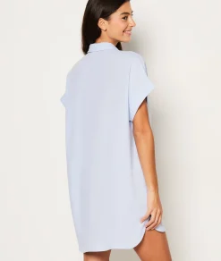 Etam Chemise de nuit manches courtes en lin BLEU Hot