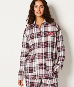 Etam Chemise de pyjama en coton à carreaux ECRU Fashion