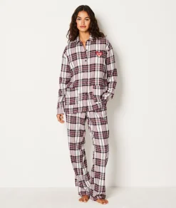 Etam Chemise de pyjama en coton à carreaux ECRU Fashion