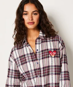 Etam Chemise de pyjama en coton à carreaux ECRU Fashion