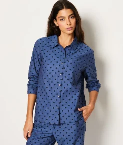 Etam Chemise de pyjama en coton à pois BLEU Discount