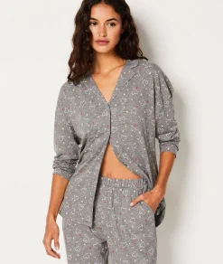Etam Chemise de pyjama en coton à cœurs ANTHRACITE Shop