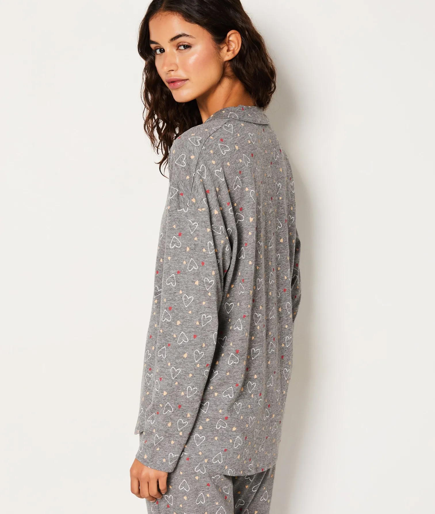 Etam Chemise de pyjama en coton à cœurs ANTHRACITE Shop