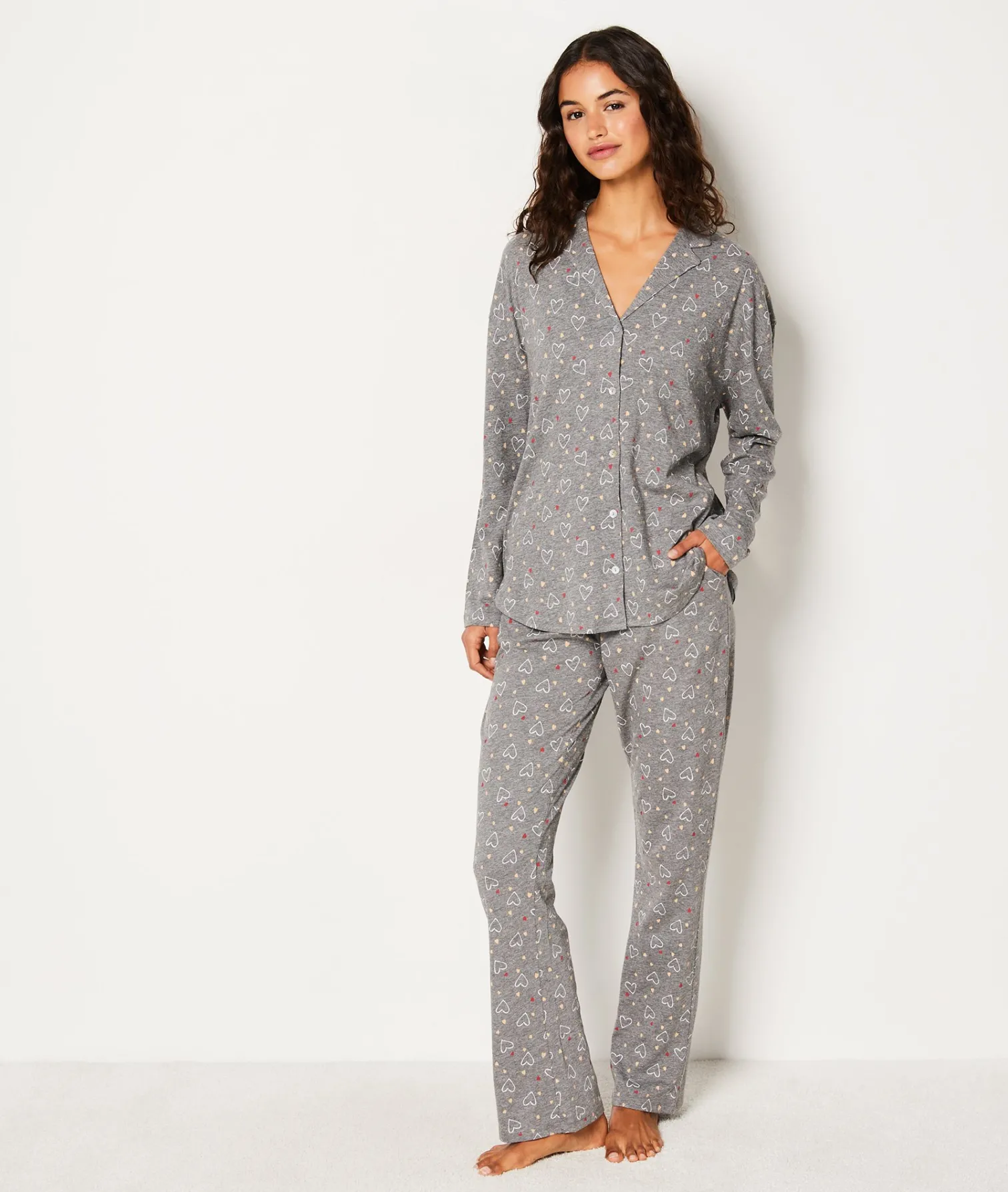 Etam Chemise de pyjama en coton à cœurs ANTHRACITE Shop