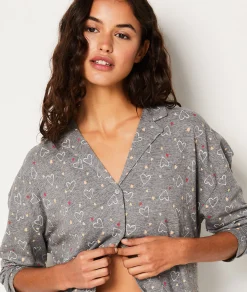 Etam Chemise de pyjama en coton à cœurs ANTHRACITE Shop