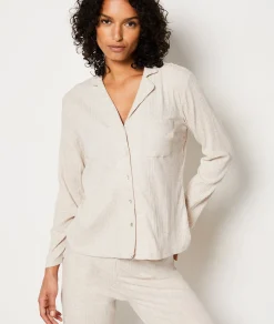 Etam Chemise de pyjama en maille côtelée Richelieu BEIGE Discount