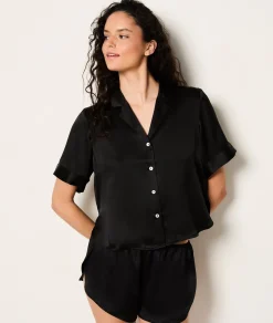 Etam Chemise de pyjama manches courtes en soie NOIR Discount