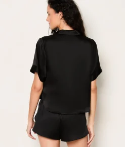 Etam Chemise de pyjama manches courtes en soie NOIR Discount