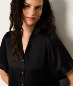 Etam Chemise de pyjama manches courtes en soie NOIR Discount